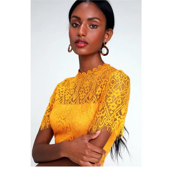 LULUS Remarkable Bright Orange Short Sleeve Lace Dress Size XS - Picture 10 of 11